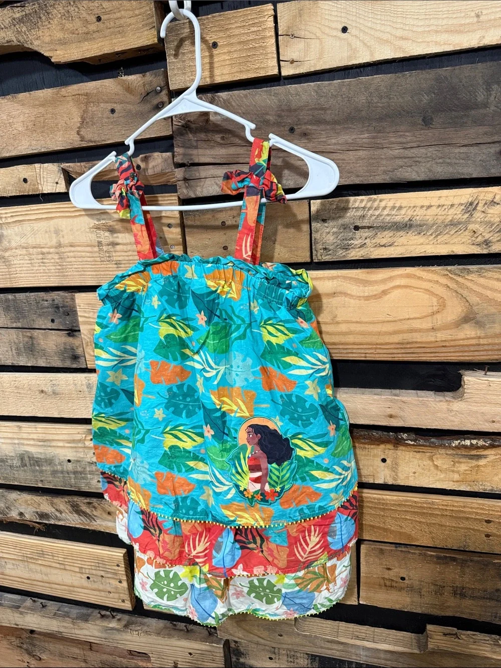 Disney Moana Girls Dress Size 7/8 Cotton Tropical Sleeveless Ruffle Tiered
